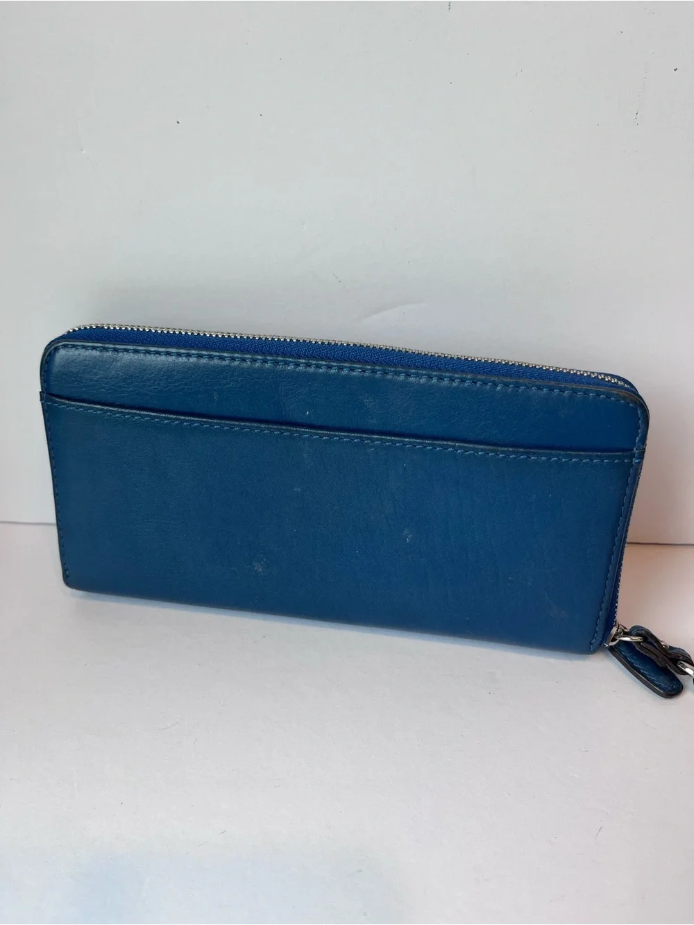 Coach Blue Leather Double Zip Wallet Clutch